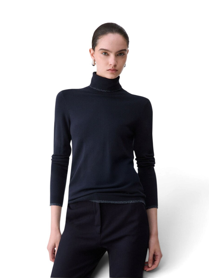 Donkerblauwe pull met rolkraag en glitter details Liu Jo