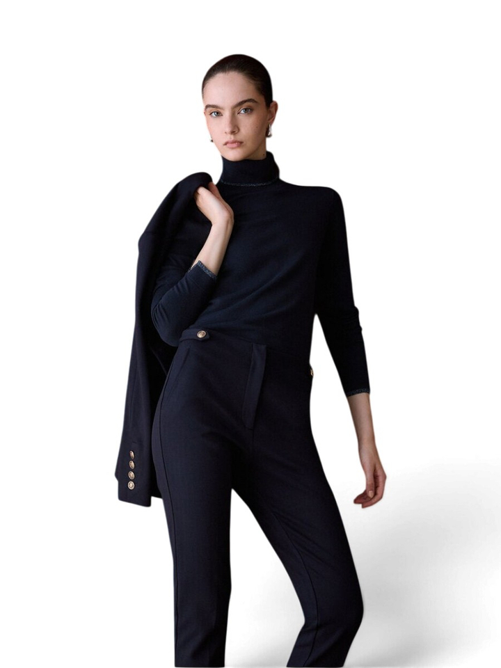 Donkerblauwe pull met rolkraag en glitter details Liu Jo