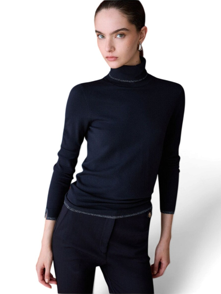 Donkerblauwe pull met rolkraag en glitter details Liu Jo