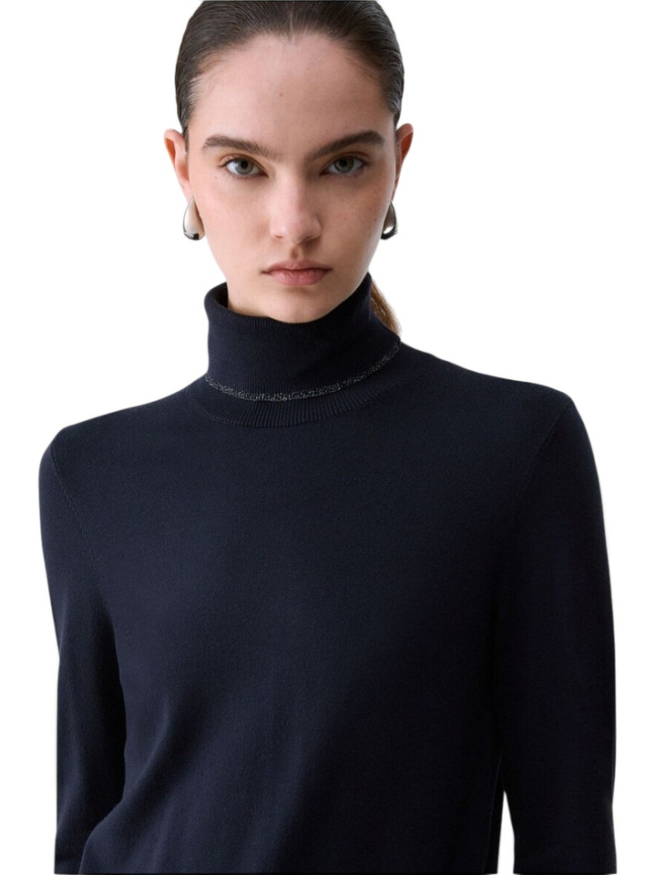 Donkerblauwe pull met rolkraag en glitter details Liu Jo