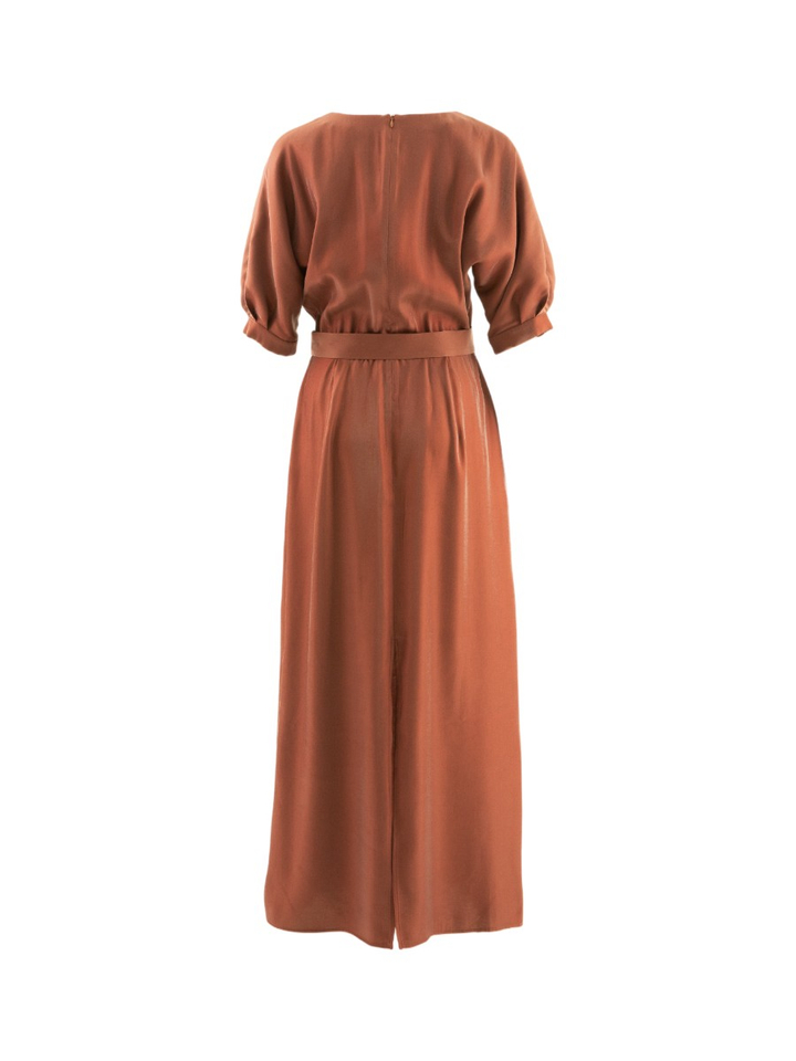Donkerbruine glanzende maxi-jurk met split Duccio Furore