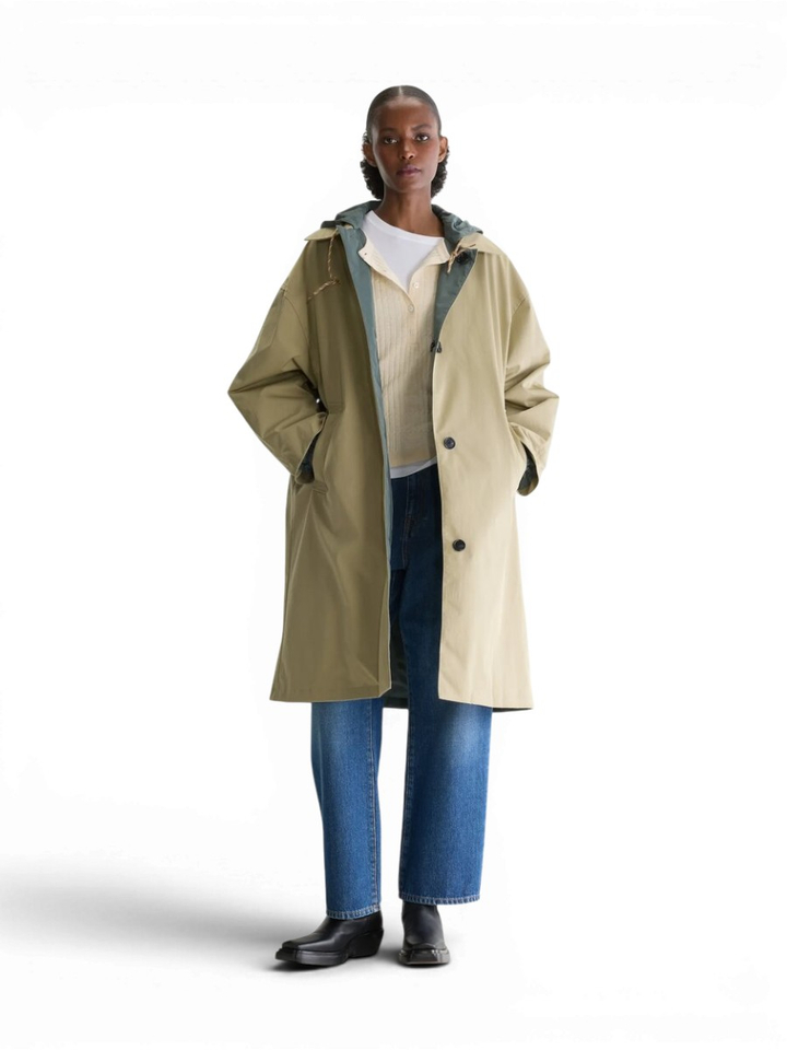 Kaki groene omkeerbare oversized trenchcoat met kap Hearty Bellerose 