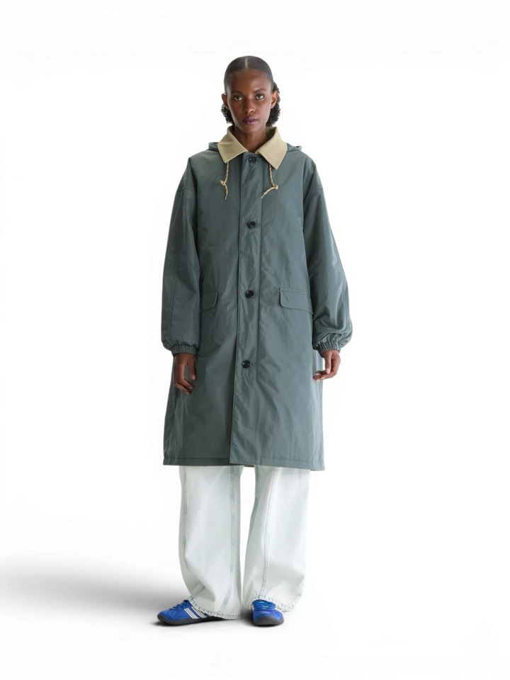 Kaki groene omkeerbare oversized trenchcoat met kap Hearty Bellerose 