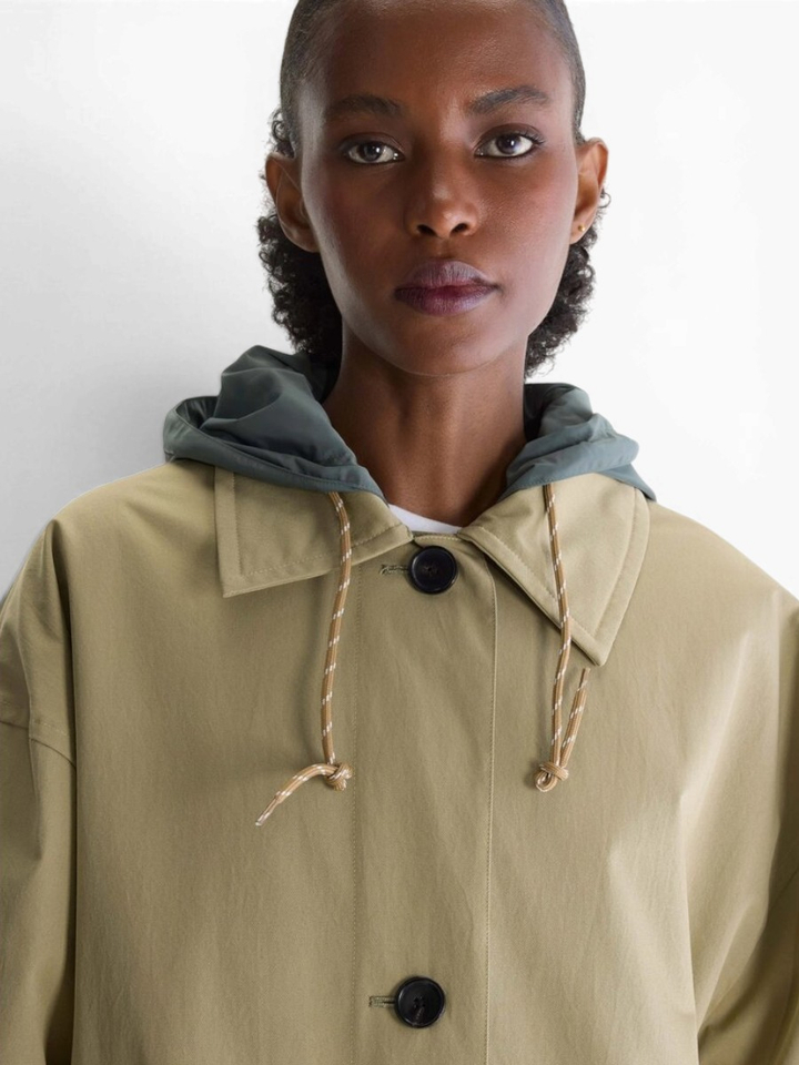 Kaki groene omkeerbare oversized trenchcoat met kap Hearty Bellerose 