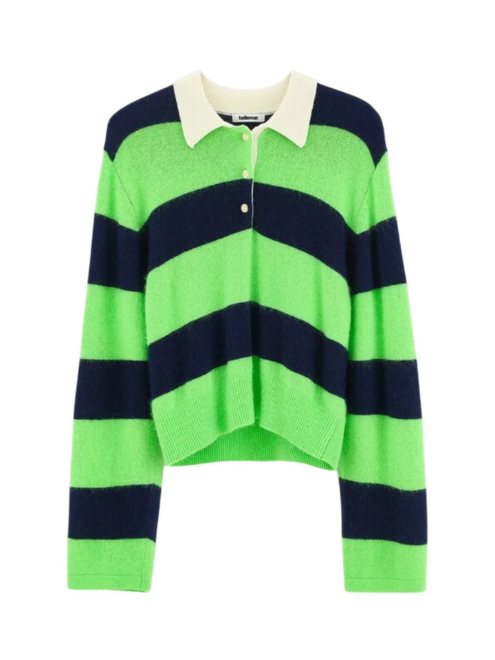 Fluogroen/blauw gestreepte polotrui Dusto Bellerose