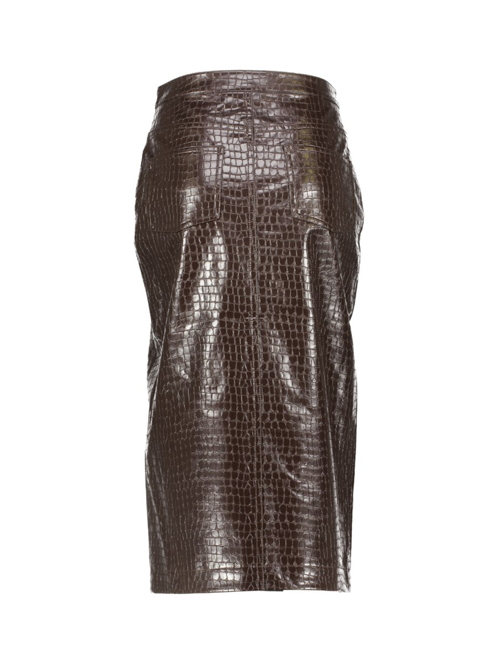 Donkerbruine midi-rok in lakleder Halina Bellerose 