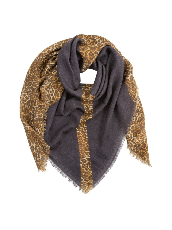 Donkerblauwe sjaal met panterprint Sose Bellerose