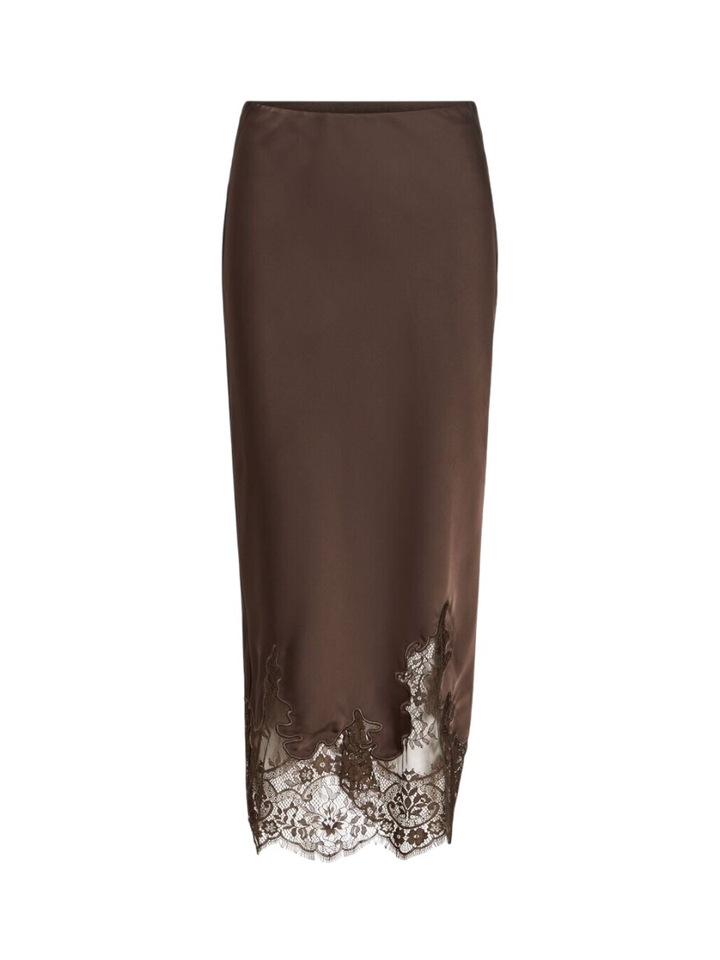 Bruine rok met kant detail Visabel Vila 