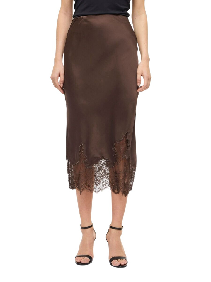 Bruine rok met kant detail Visabel Vila 