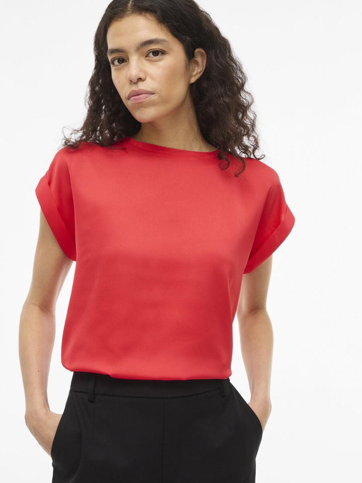 Rode t-shirt met ronde hals Vielette Vila