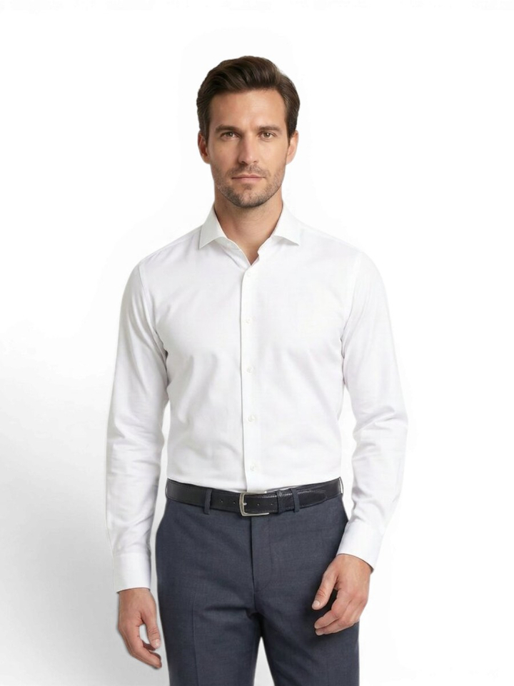 Wit katoenen hemd slim fit met lange mouwen Mos Mosh 