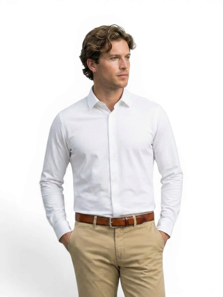 Wit katoenen hemd slim fit met lange mouwen Mos Mosh 