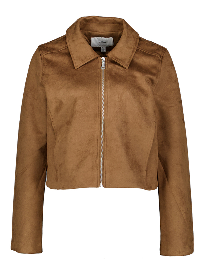 Camel kleurige korte jas in suede Vila 