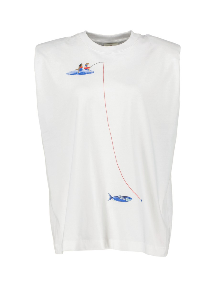 Witte T-shirt met vissers Farm Rio 