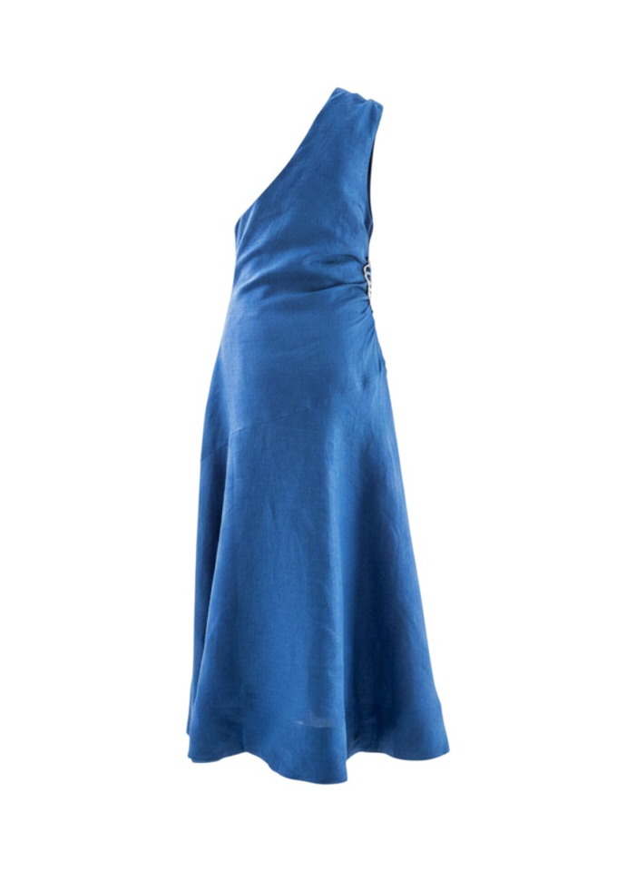 Kobalt blauwe linnen off shoulder maxi-jurk Farm Rio