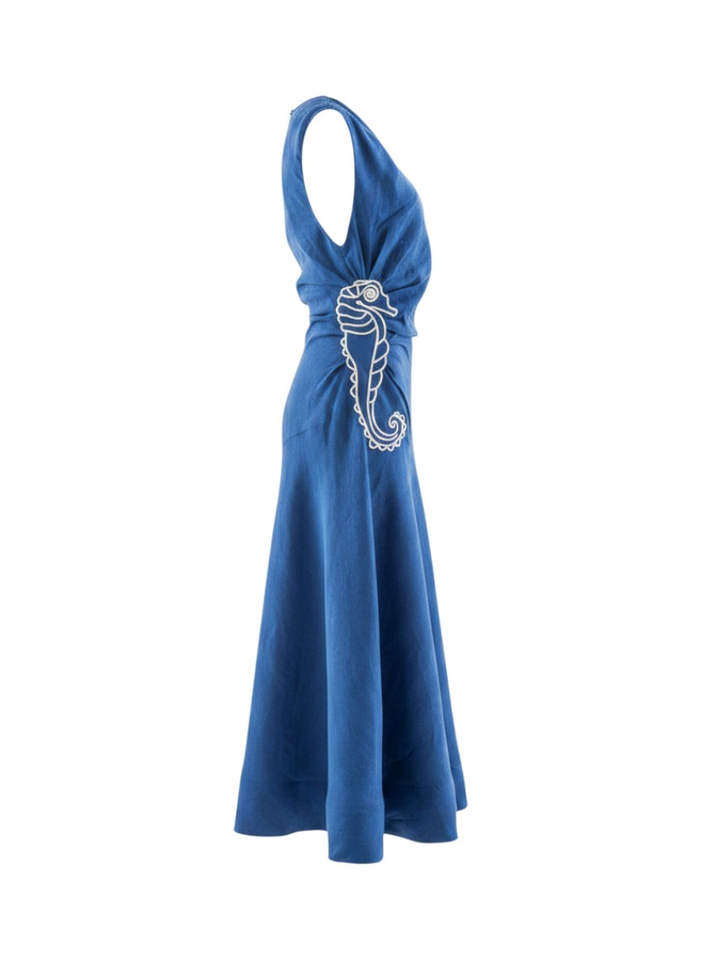 Kobalt blauwe linnen off shoulder maxi-jurk Farm Rio