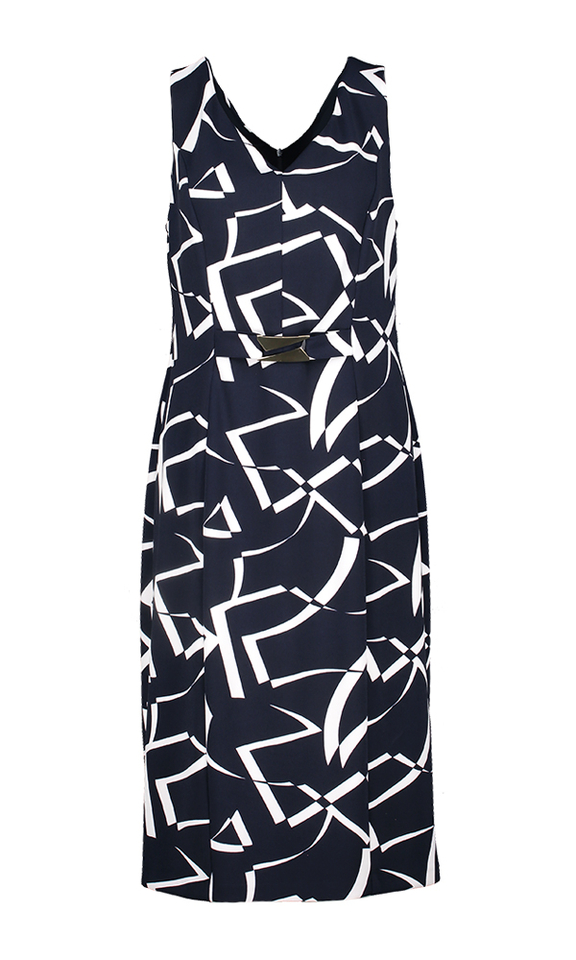 Blauw kleed met print en riem detail Joseph Ribkoff