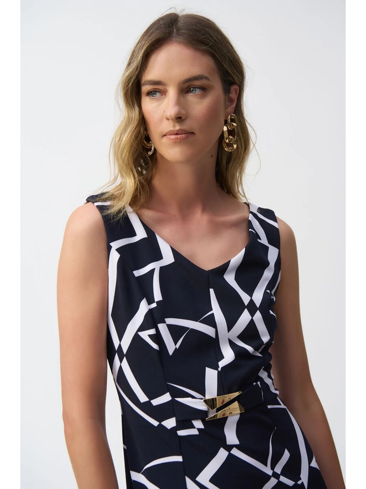 Blauw kleed met print en riem detail Joseph Ribkoff