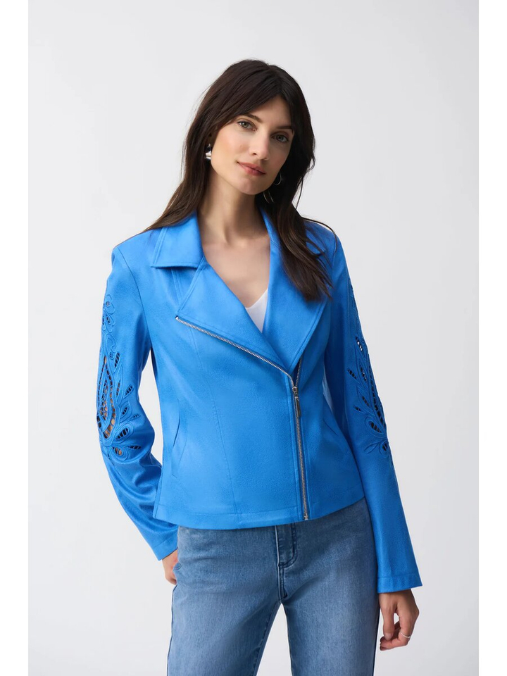 Blauwe jas met detail aan de mouwen Joseph Ribkoff