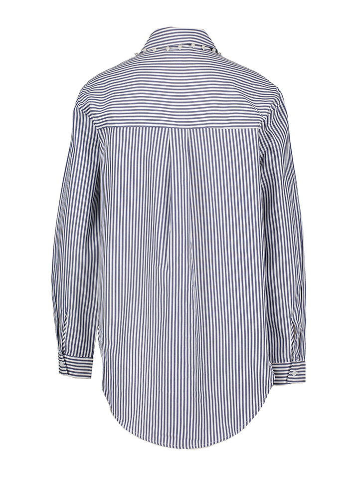 Blauwe blouse met witte strepen en pareltjes Joseph Ribkoff