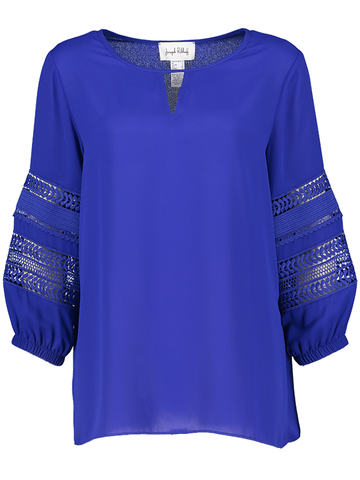 Blauwe blouse met detail aan de mouwen Joseph Ribkoff