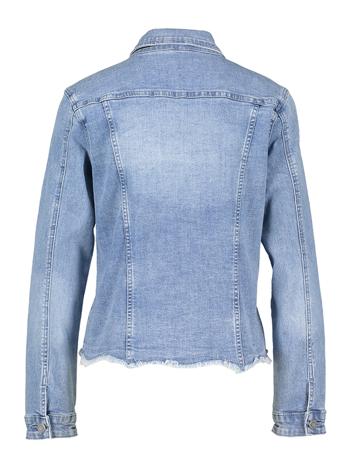 Blauwe jeansjas met strass en kanten detail onderaan Joseph Ribkoff