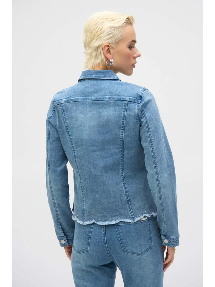 Blauwe jeansjas met strass en kanten detail onderaan Joseph Ribkoff