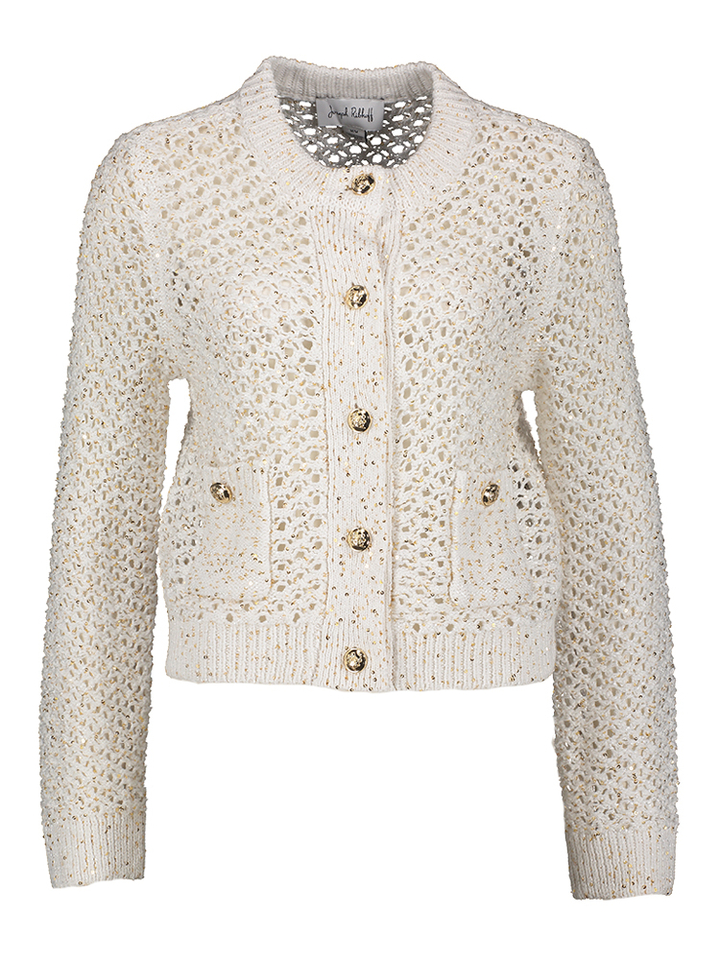 Wiite cardigan met gouden pailletten en sierlijke knopen Joseph Ribkoff