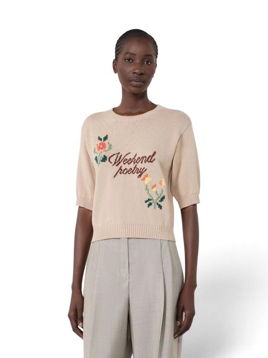 Bruine gebreide trui met ronde hals en opdruk Fiacre Max Mara