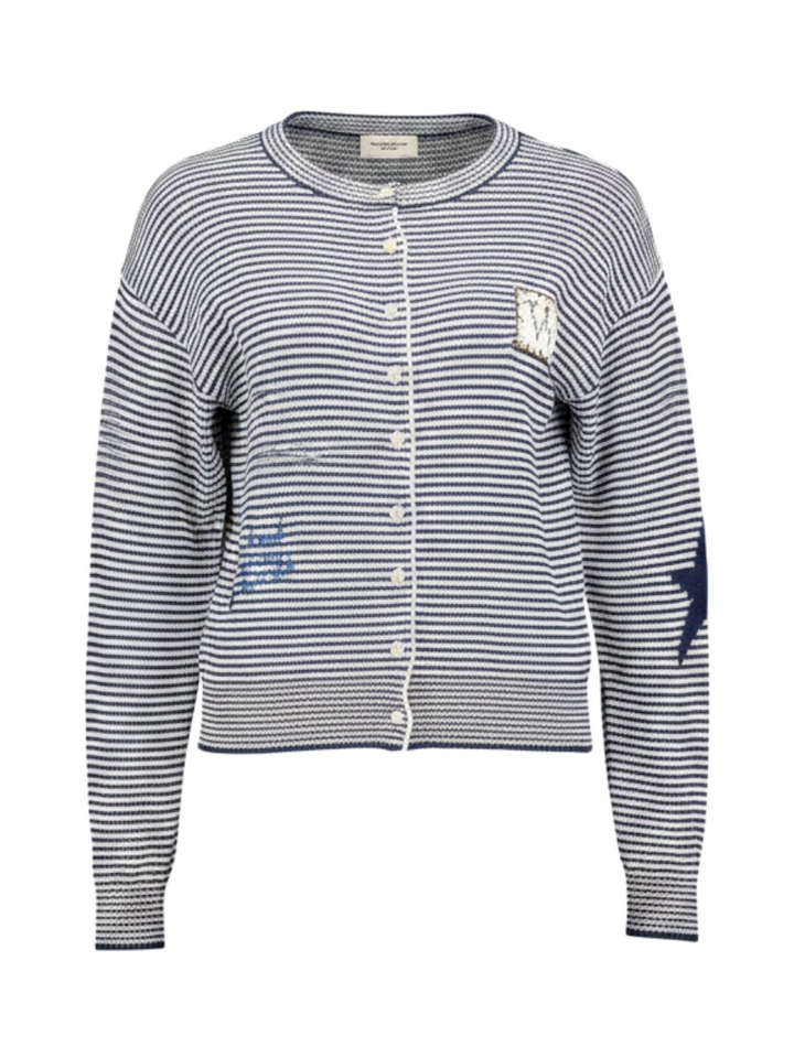 Blauw wit gestreepte cardigan met fantasie detail Teiera Max Mara Weekend 