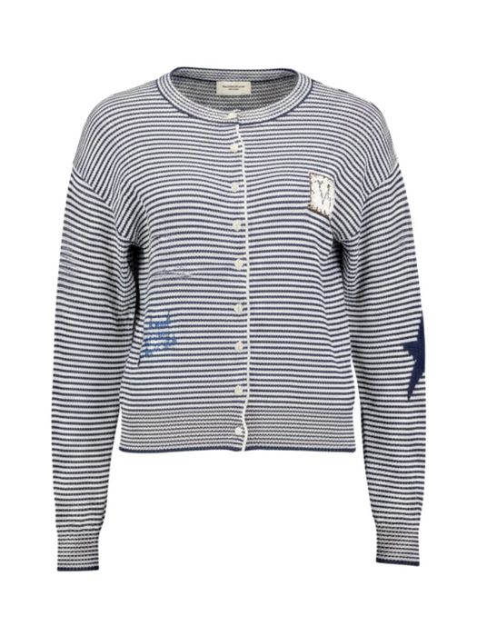 Blauw wit gestreepte cardigan met fantasie detail Teiera Max Mara Weekend