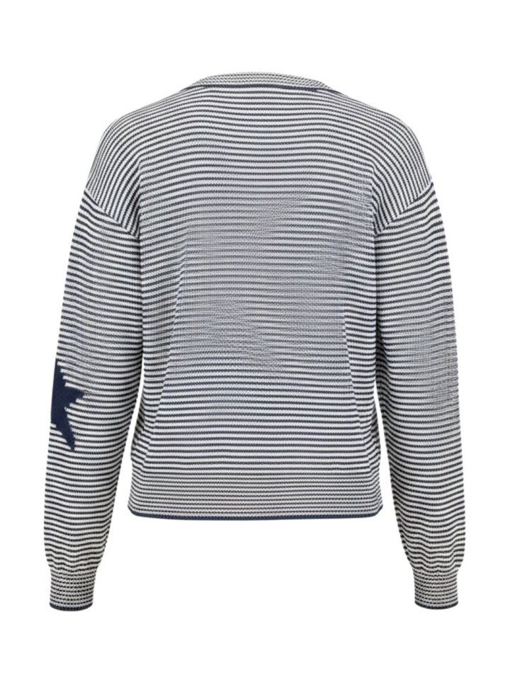 Blauw wit gestreepte cardigan met fantasie detail Teiera Max Mara Weekend 
