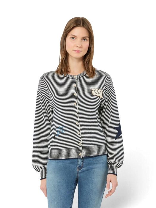 Blauw wit gestreepte cardigan met fantasie detail Teiera Max Mara Weekend