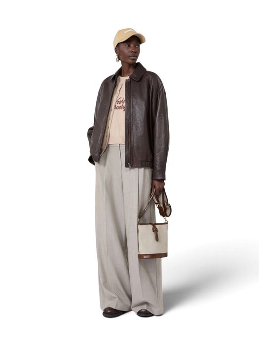 Beige wijde broek met bandplooi Ovvio Max Mara