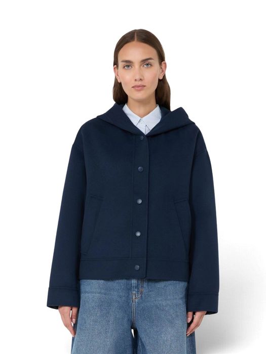 Donkerblauwe korte mantel met kap Ridente Bellerose