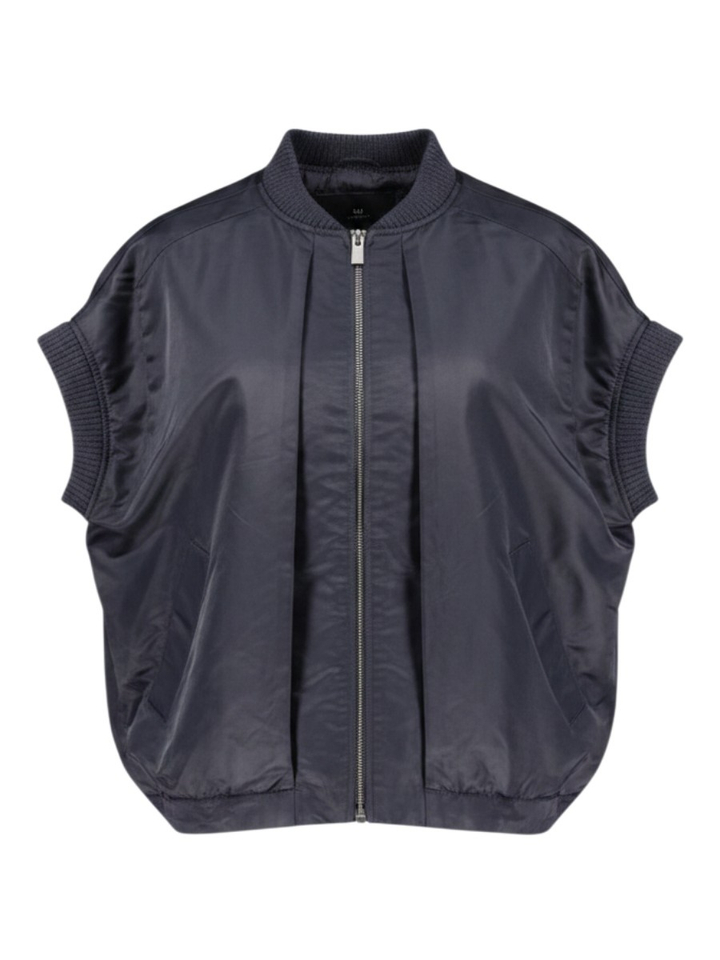 Midnight blue bomber bodywarmer met ribboorden Withblack