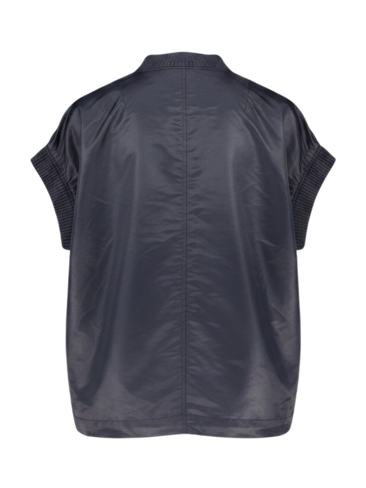 Midnight blue bomber bodywarmer met ribboorden Withblack