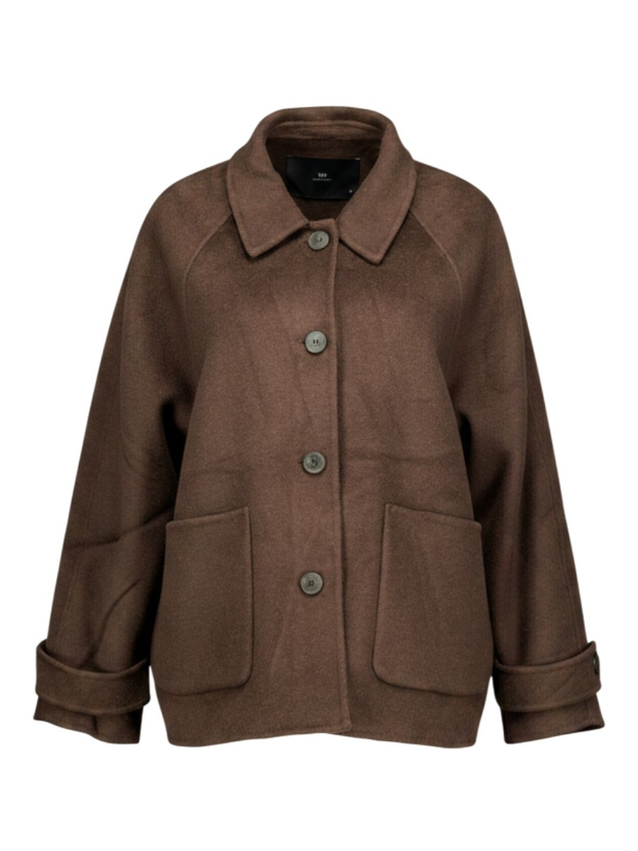Donkerbruine casual jas Lucia Mel Wool Withblack