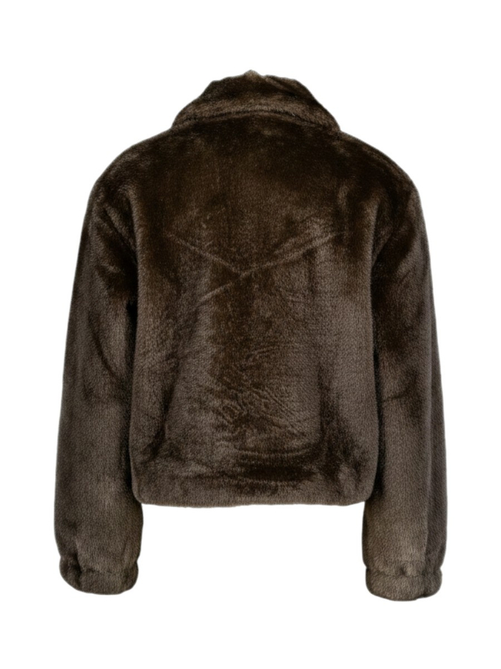 Donkerbruine kort imitatiebont vest met kraag Withblack