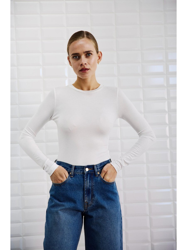 Beige t-shirt met lange mouwen Withblack