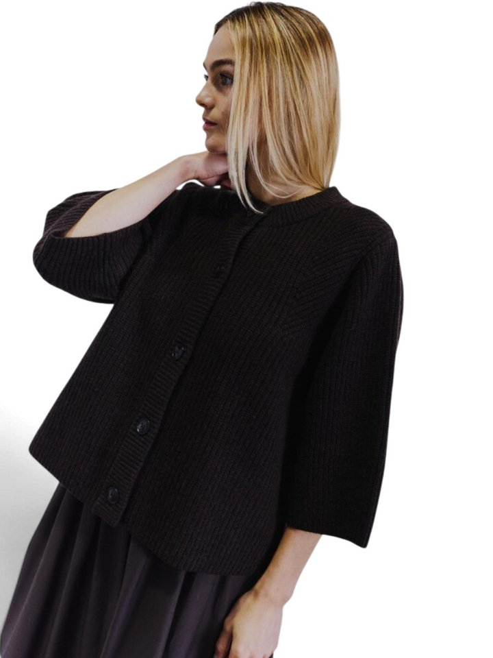 Donkerbruine gebreide gilet Withblack