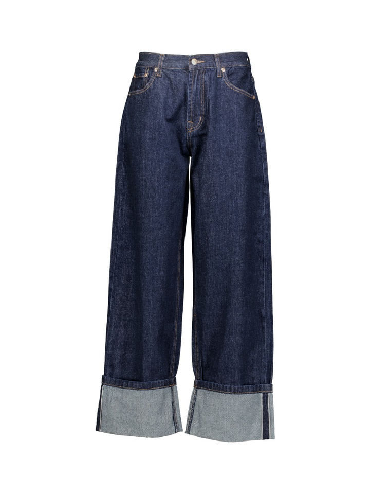 Donkerblauwe wide fit jeans met omslag Withblack