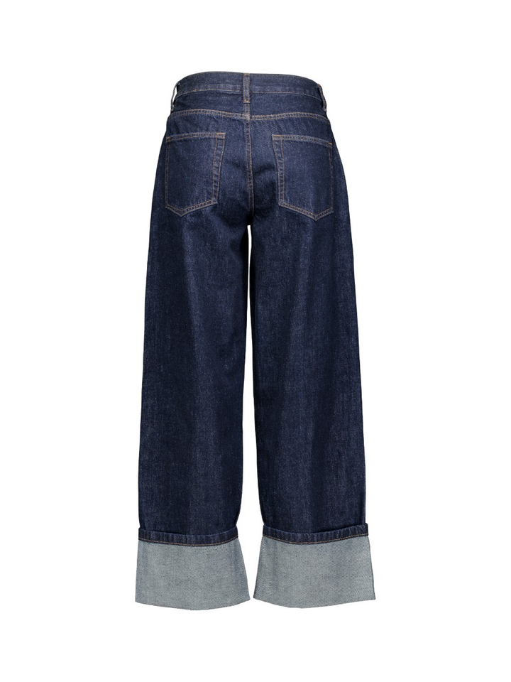 Donkerblauwe wide fit jeans met omslag Withblack