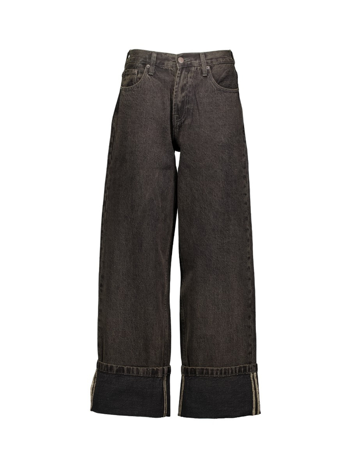 Donkergrijze wide leg jeans met omslag Withblack