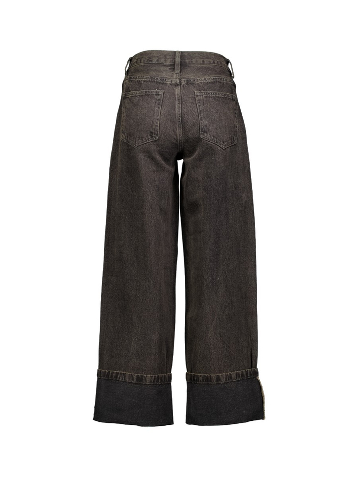 Donkergrijze wide leg jeans met omslag Withblack