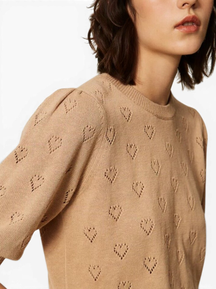 Camel kleurige trui met hartjes patroon Twinset 