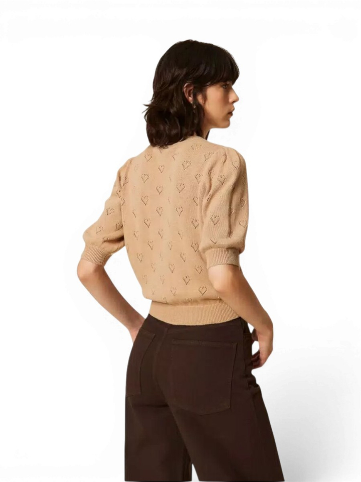 Camel kleurige trui met hartjes patroon Twinset 