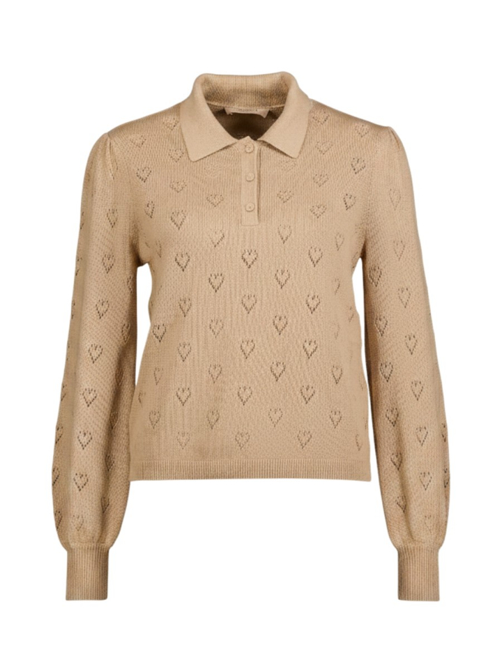 Camelkleurige polo met hartjes patroon Twinset 