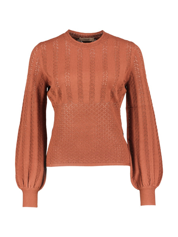 Roestkleurige pull met broderie detail Twinset