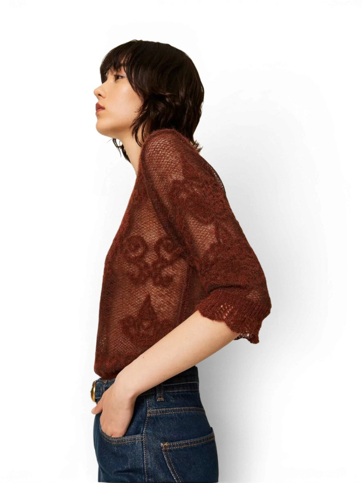 Bruine doorzichtige trui met bloemenprint Twinset